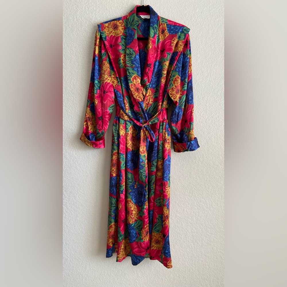 Vintage House Robe Floral Jacket Over Coat 90s 80s Y2K Funky Colorful